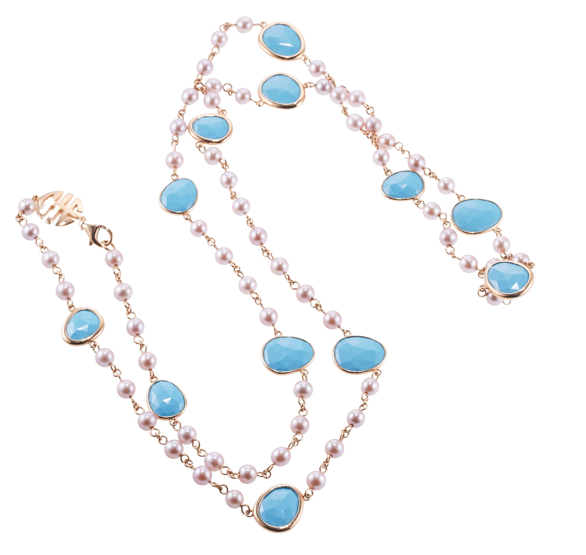 Mimi Milano Talita Turquoise Pearl Gold Necklace