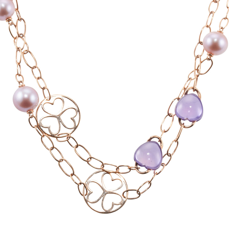 Mimi Milano Pearl Amethyst Heart Gold Station Necklace