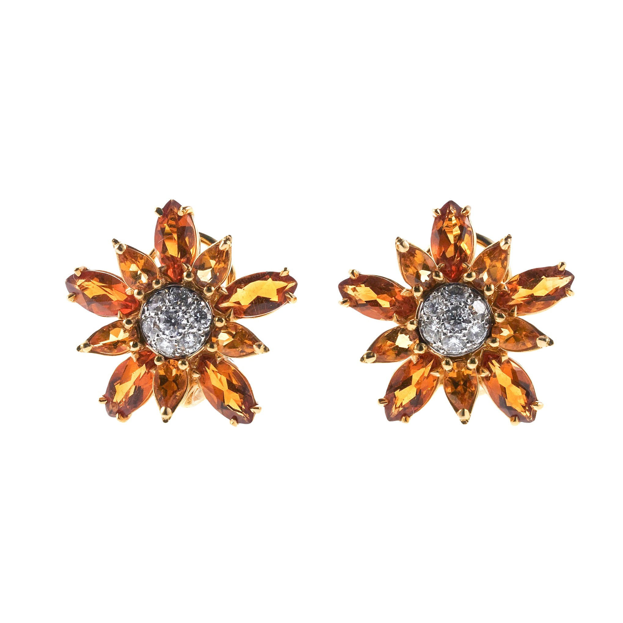 Seaman Schepps Citrine Diamond Gold Flower Earrings