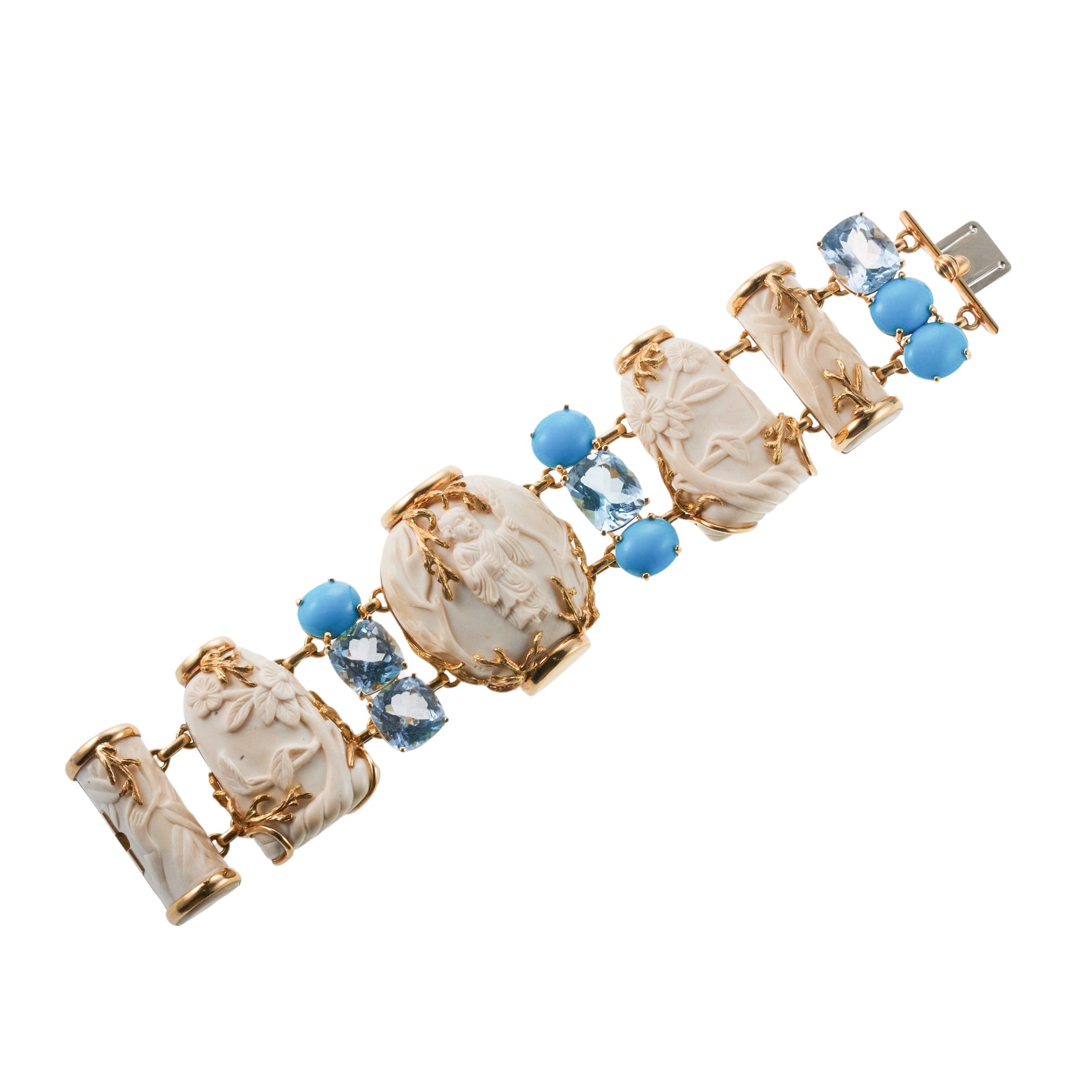 Seaman Schepps Blue Topaz Turquoise Gold Snuff Bottle Bracelet