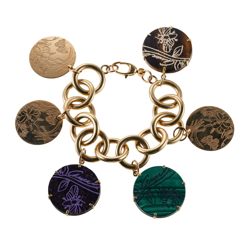 Gucci Malachite Tiger's Eye Sugilite Charm Gold Bracelet – Oak Gem