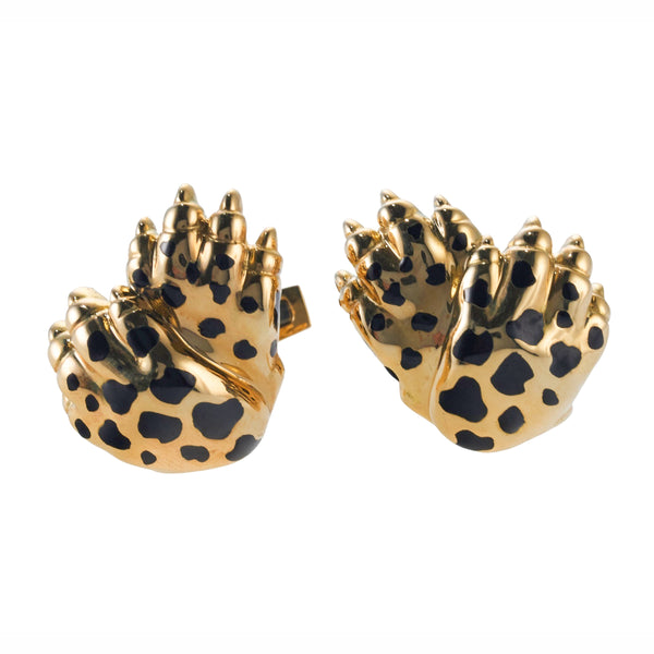 David Webb Enamel Gold Leopard Claw Cufflinks