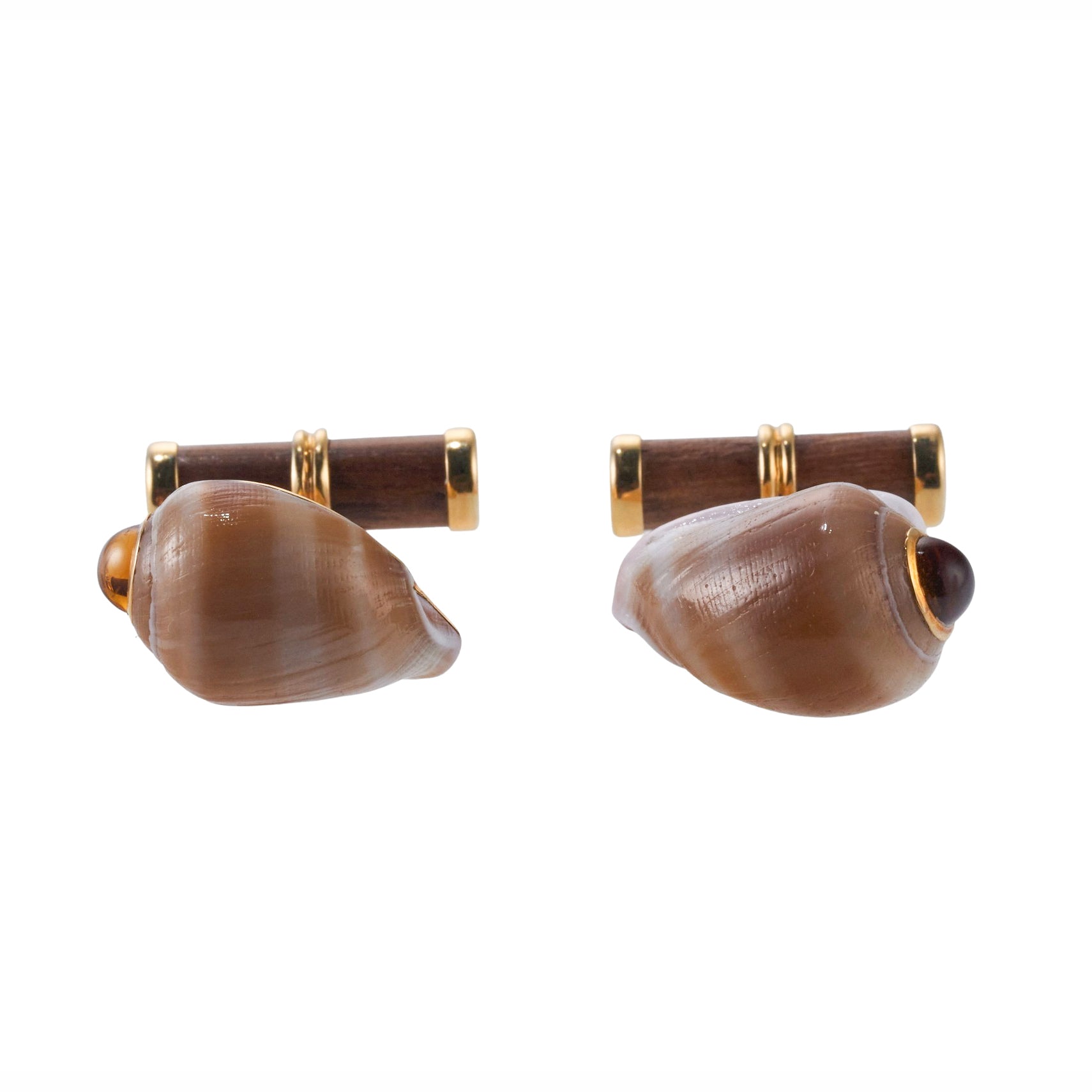 Trianon Shell Citrine Wood Gold Cufflinks