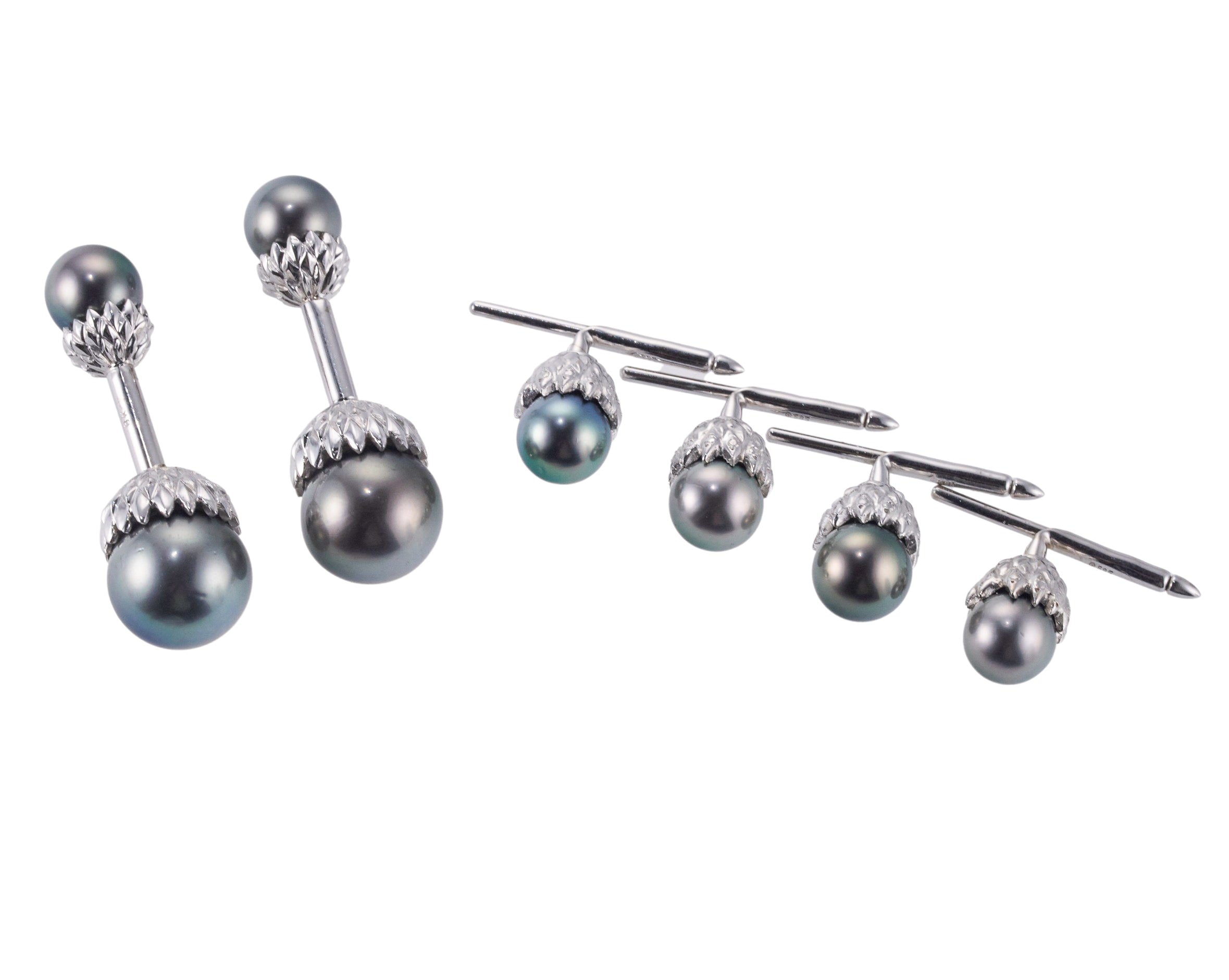 Assael South Sea Tahitian Pearl White Gold Cufflinks Stud Set
