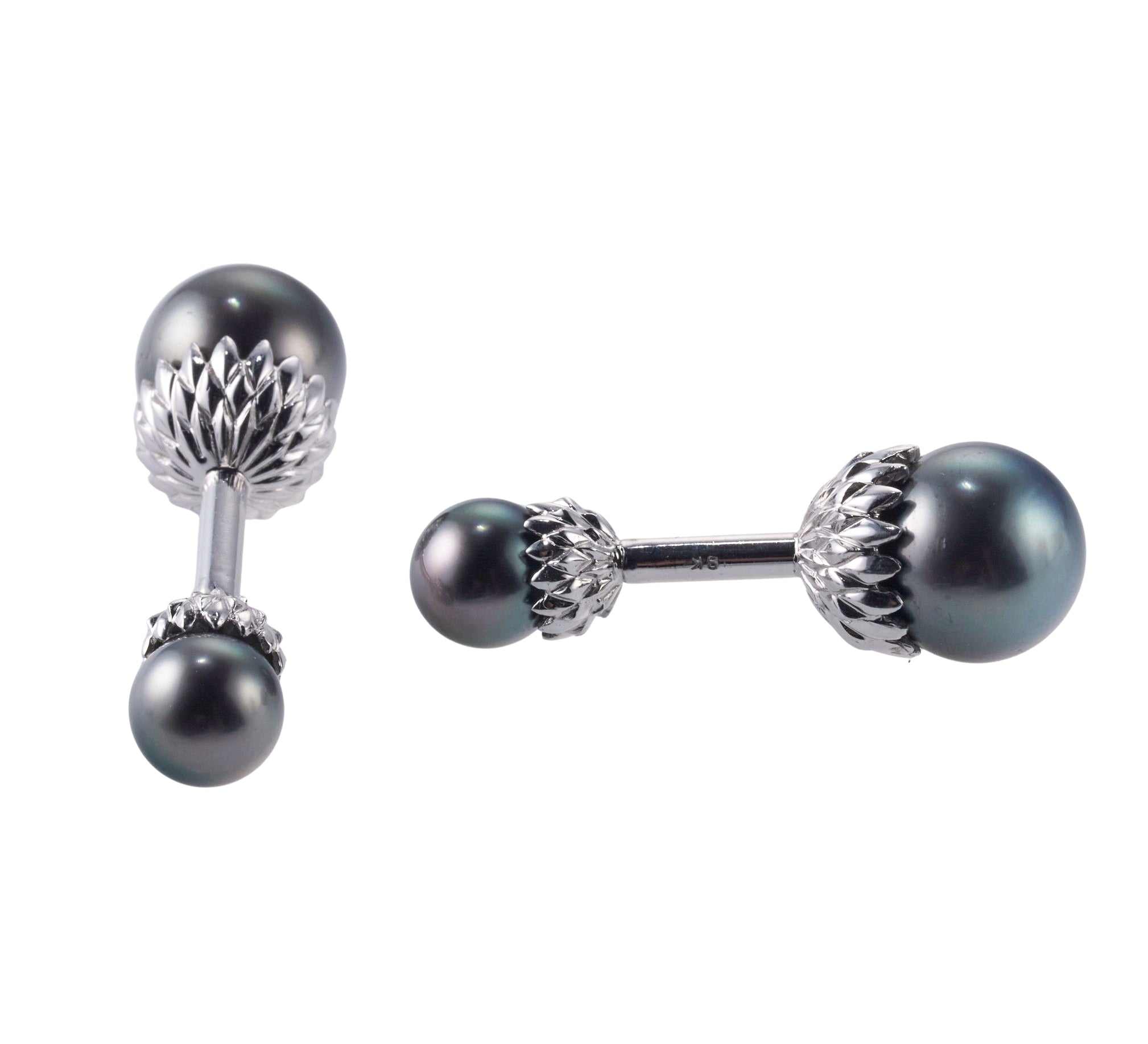 Assael South Sea Tahitian Pearl White Gold Cufflinks Stud Set