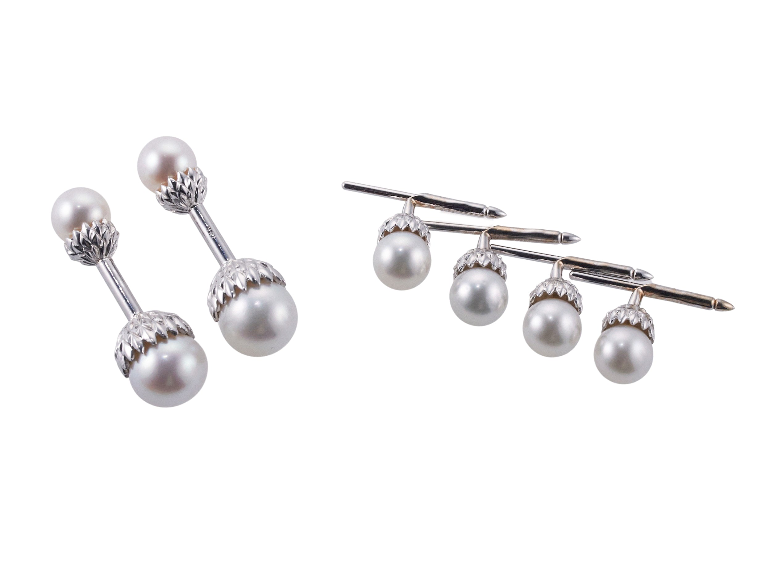 Assael South Sea Pearl White Gold Cufflinks Stud Set