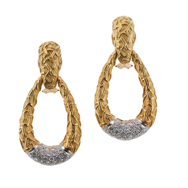 1970s Diamond Gold Doorknocker Earrings