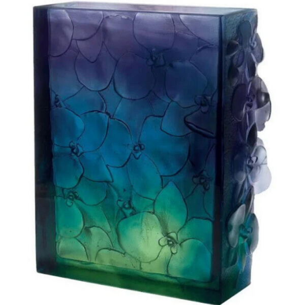 Brand New Daum Crystal Orchid Dark Blue Vase 05233-1