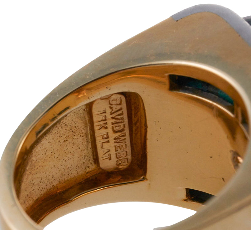 David Webb Carved Azurmalachite Diamond 18k Gold Platinum Ring