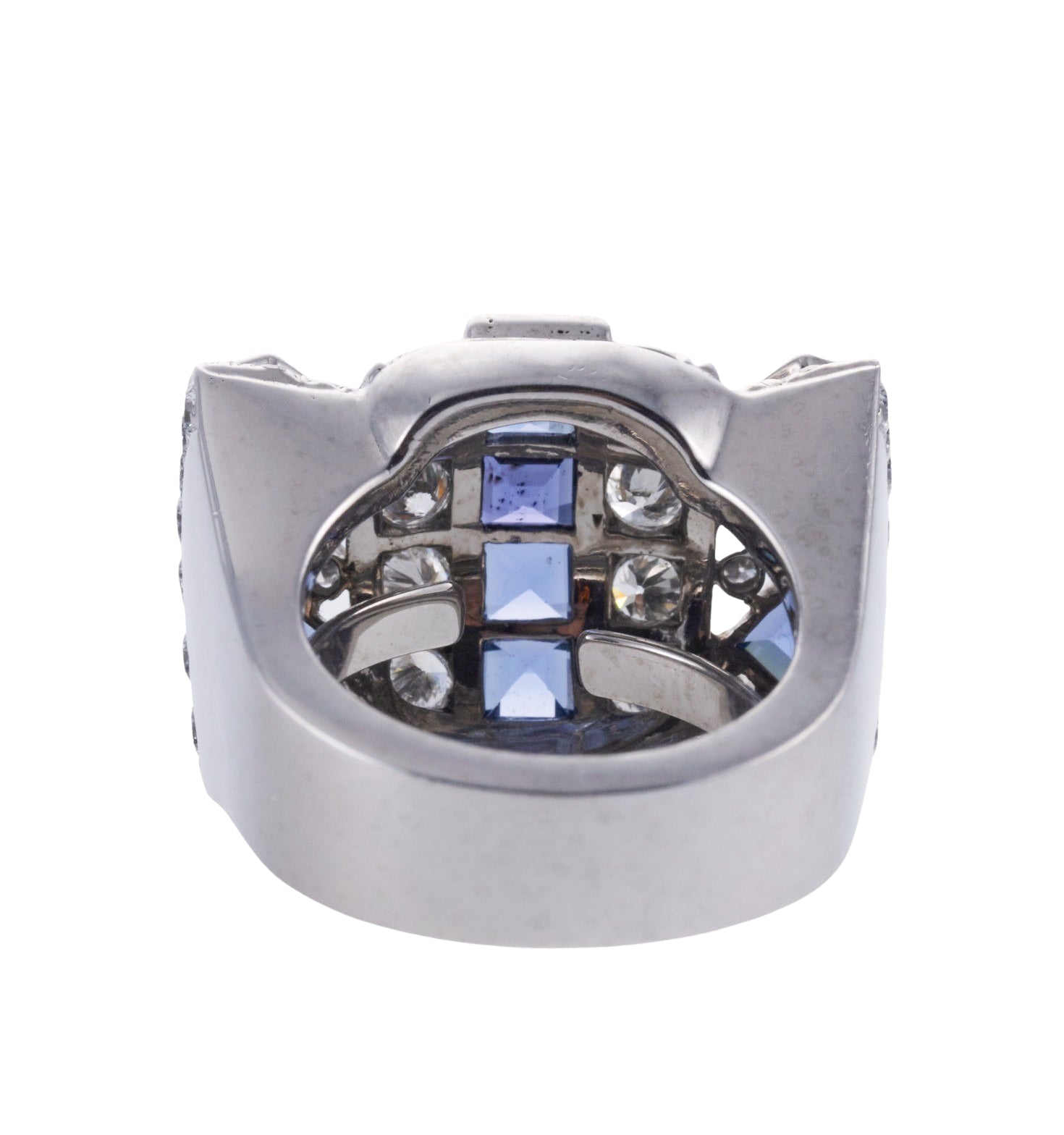 1980s David Webb Gold Platinum Diamond Sapphire Cocktail Ring