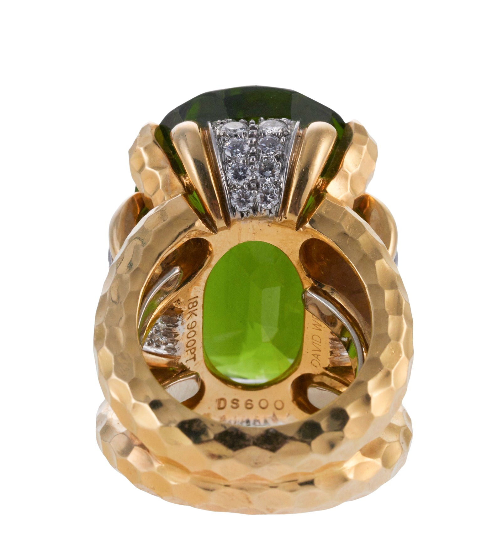 David Webb Shelter Island Peridot Diamond Gold Platinum Ring