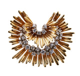 French Gold Diamond Earrings Brooch Set