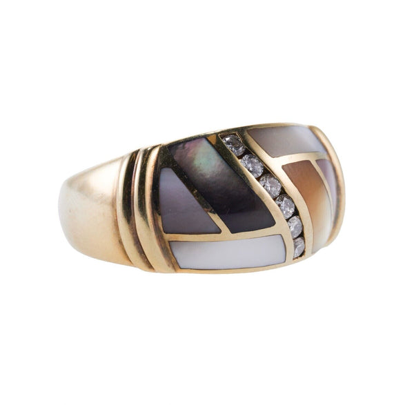 Asch Grossbardt Inlay Mother of Pearl Diamond Gold Ring