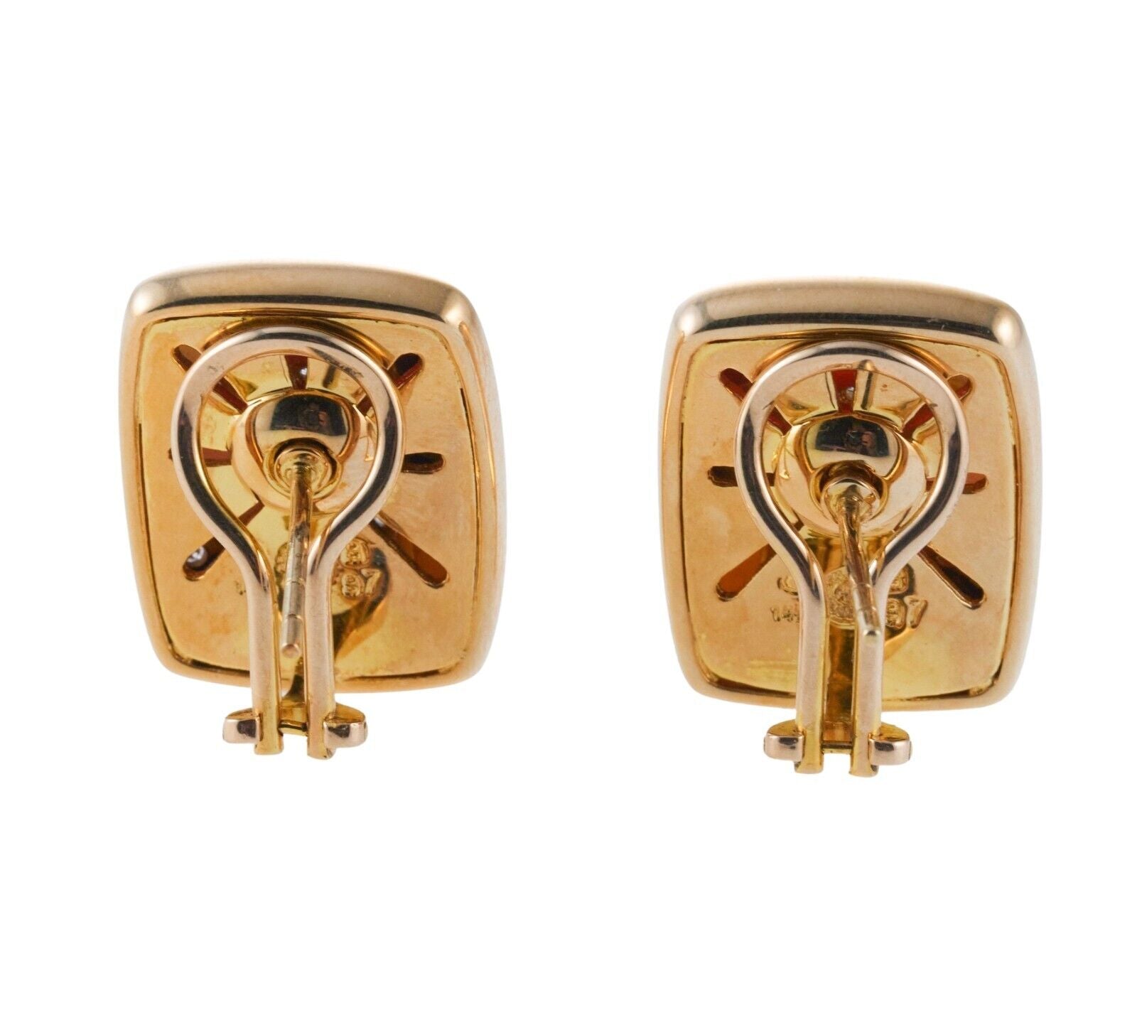 Asch Grossbardt MOP Coral Sugilite Inlay Diamond Gold Earrings
