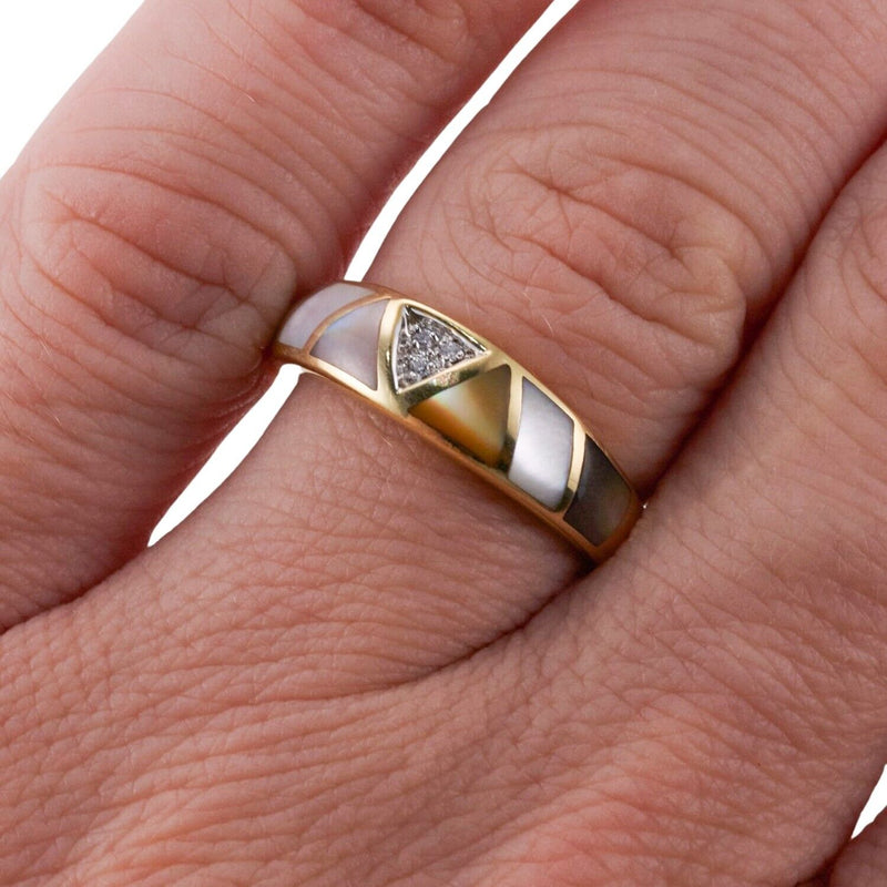 Asch Grossbardt MOP Inlay Diamond Gold Ring