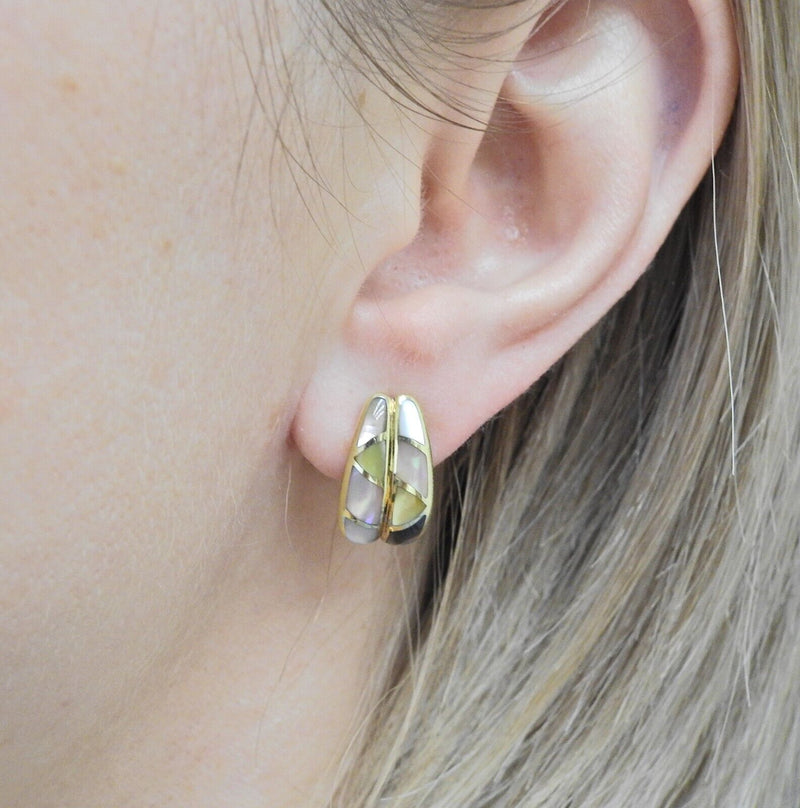 Asch Grossbardt MOP Inlay Gold Earrings