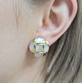 Asch Grossbardt MOP Inlay Gold Earrings