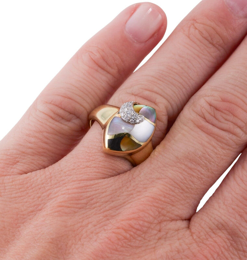 Asch Grossbardt Inlay Mother of Pearl Diamond Gold Ring