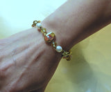 Asch Grossbardt Inlay Gemstone Peridot Pearl Gold Bracelet