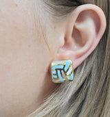 Asch Grossbardt MOP Turquoise Inlay Gold Earrings