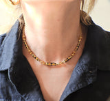 Asch Grossbardt Inlay Tiger's Eye Onyx Citrine Gold Necklace