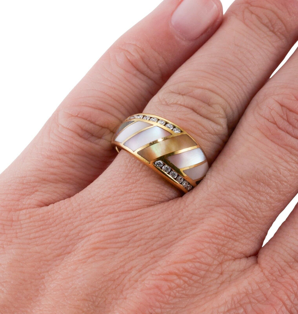 Asch Grossbardt Inlay Mother of Pearl Diamond Gold Ring – Oak Gem