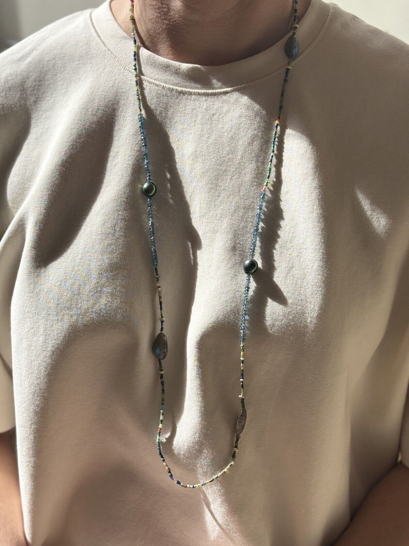 Armenta Old World 18k Gold Silver Imperial Kyanite Pearl Labradorite Necklace