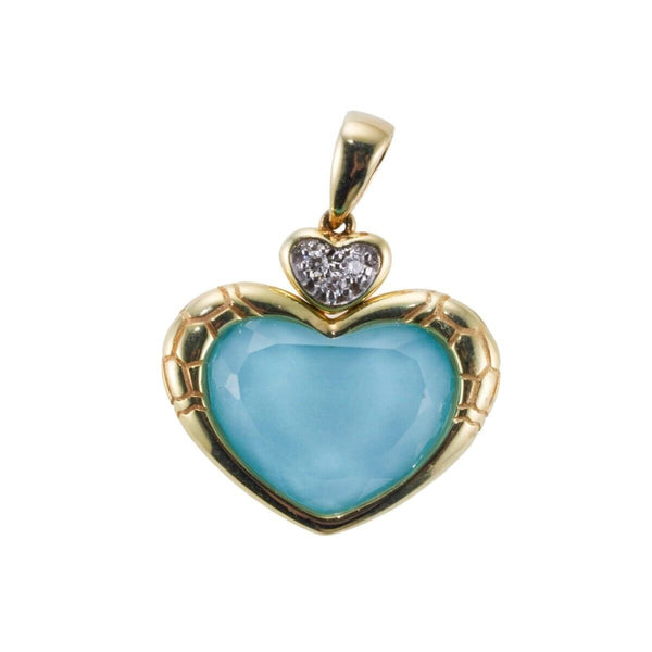 Asch Grossbardt Turquoise Crystal Diamond Gold Heart Pendant
