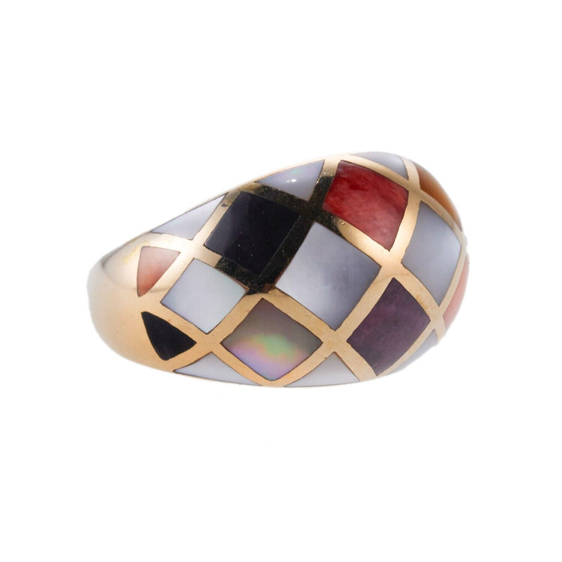 Asch Grossbardt MOP Coral Inlay Dome Gold Ring