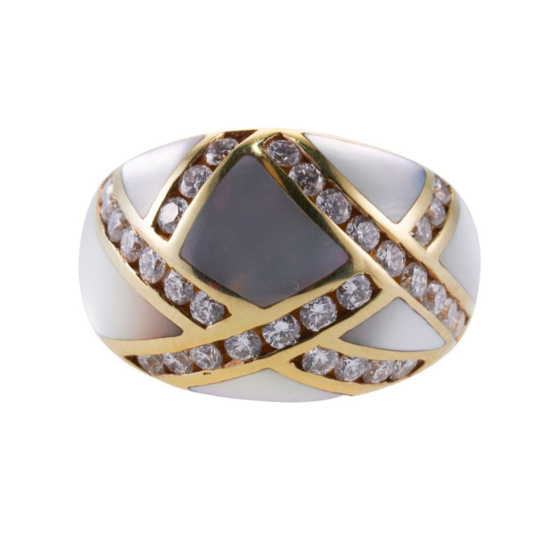 Asch Grossbardt Inlay Mother of Pearl Diamond Gold Dome Ring