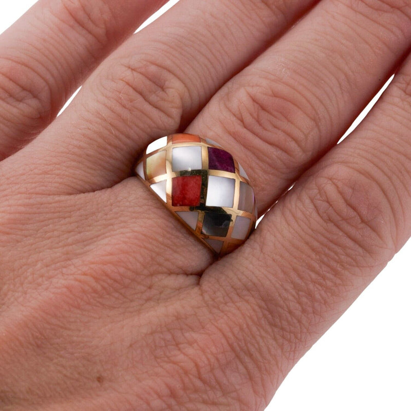 Asch Grossbardt MOP Coral Inlay Dome Gold Ring
