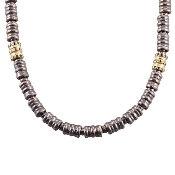 Armenta Old World 18k Gold Silver Black Sapphire Tube Necklace