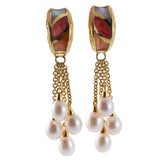 Asch Grossbardt MOP Coral Inlay Pearl Gold Drop Earrings
