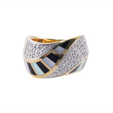 Asch Grossbardt Inlay Mother of Pearl Onyx Diamond Gold Wave Ring