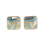 Asch Grossbardt MOP Turquoise Inlay Gold Earrings