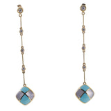 Asch Grossbardt MOP Turquoise Inlay Diamond Gold Long Earrings