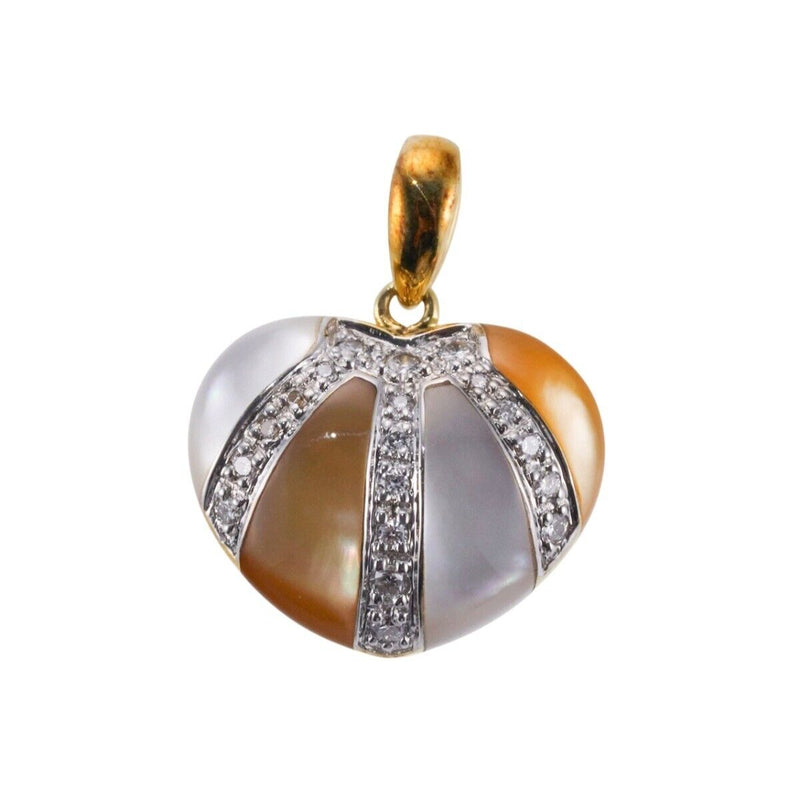 Asch Grossbardt MOP Inlay Diamond Gold Heart Pendant