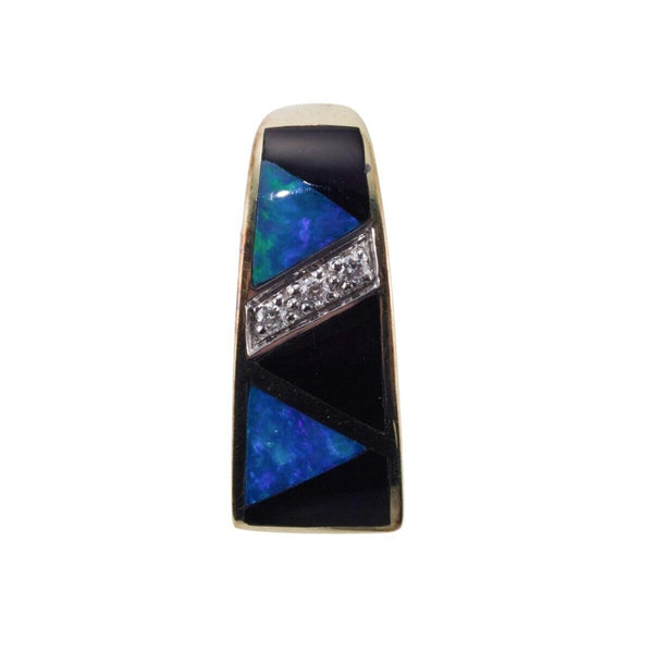 Asch Grossbardt Opal Onyx Inlay Diamond Gold Pendant