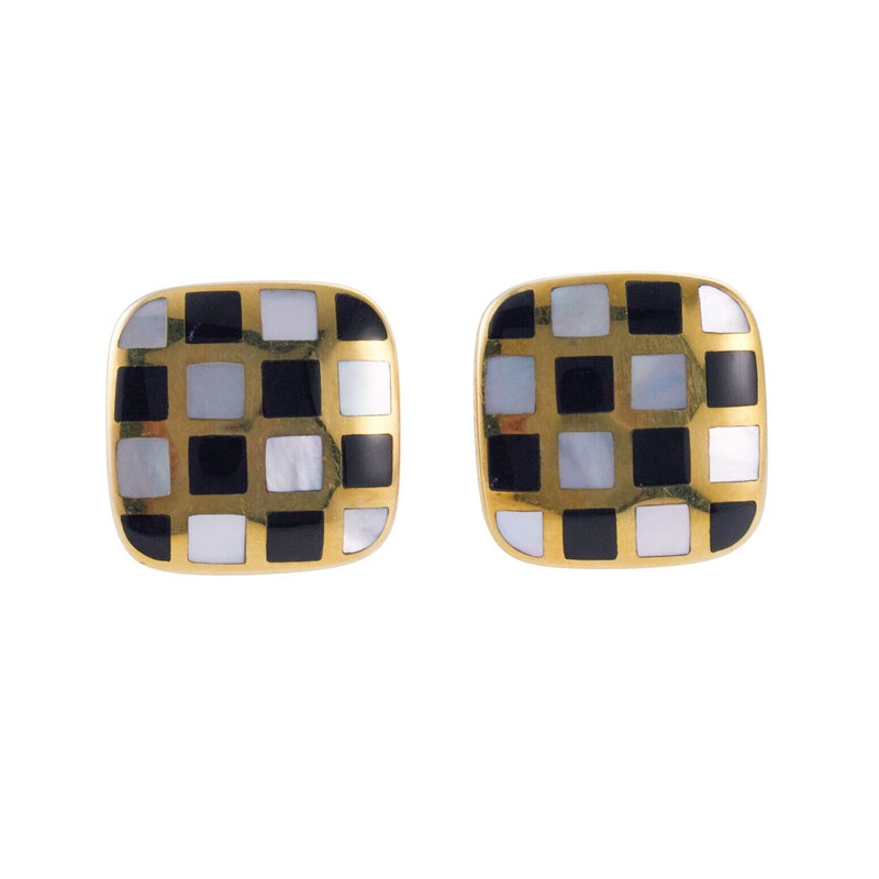Asch Grossbardt MOP Onyx Inlay Gold Checkerboard Earrings
