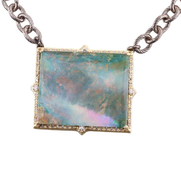 Armenta Old World 18k Gold Silver Peruvian Opal Quartz Diamond Pendant Necklace