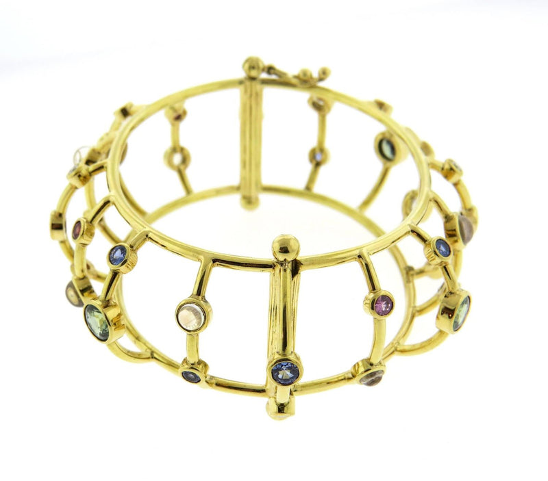 Temple St. Clair Multi Color Gemstone Diamond Gold Cage Bracelet - Oak Gem