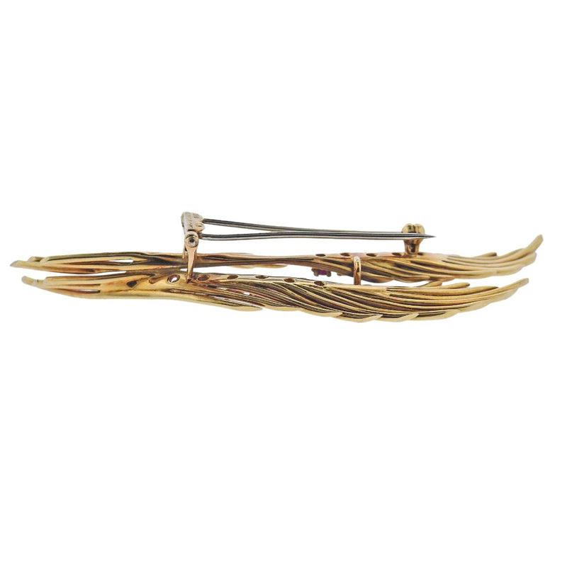 1950s Van Cleef & Arpels Ruby Gold Wheat Brooch Pin