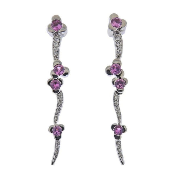 Bucherer Gold Diamond Pink Sapphire Drop Earrings