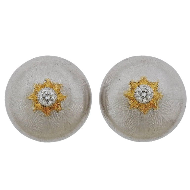Buccellati 18k Gold Diamond Button Earrings - Oak Gem