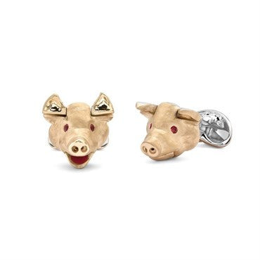 Deakin & Francis Ruby Sterling Silver Pig Head Cufflinks - Oak Gem