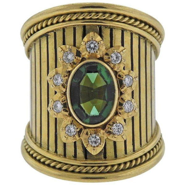 Elizabeth Gage Green Tourmaline Diamond Gold Ring - Oak Gem