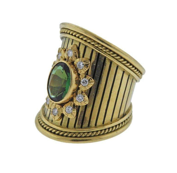 Elizabeth Gage Green Tourmaline Diamond Gold Ring - Oak Gem
