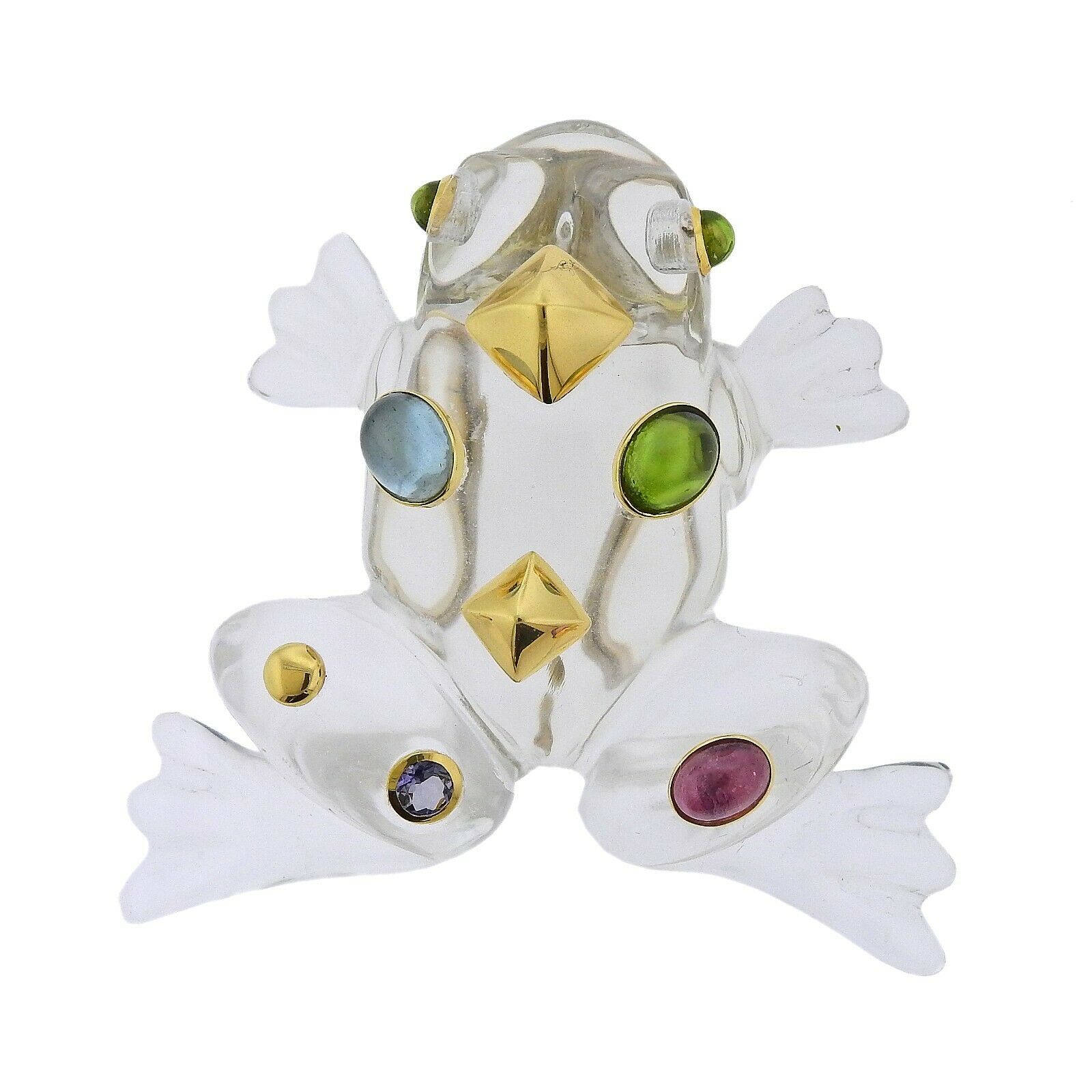 Seaman Schepps Crystal Aquamarine Tourmaline Iolite Gold Frog Brooch - Oak Gem