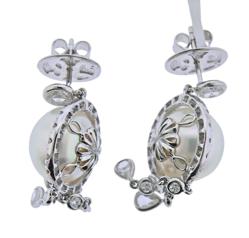 Assael Diamond South Sea Pearl Gold Drop Earrings - Oak Gem