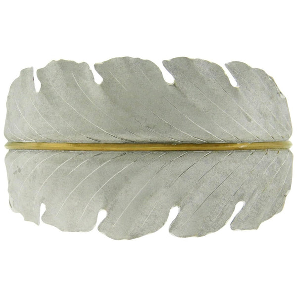 Buccellati Impressive Sterling Silver Gold Wide Leaf Motif Cuff Bracelet - Oak Gem
